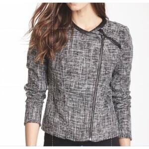 Love Stitch Tweed Moto Jacket Large Black & White NEW